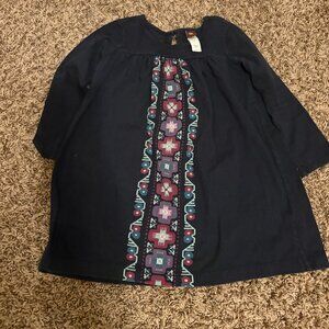 Tea Collection Tribal Print Dress 4T Long Sleeve 100% Cotton Dark Blue Casual